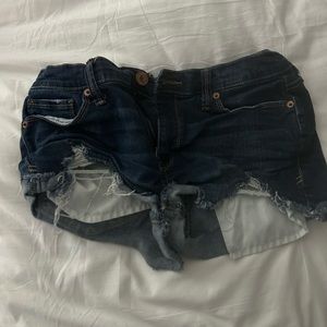 Dark wash low-rise jean shorts